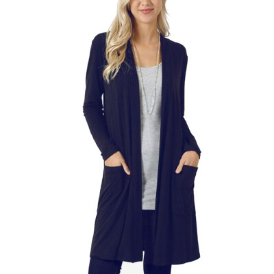 

Womens Cardigans Simple Slim Pure Color Long Sleeve Pocket Casual Coat Outwear