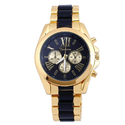 

Luxury Business Two Tone Unisex Watch Vintage Retro Alloy Wristwatch for Men Women with Three Sub-dials Stainless Steel Strap Band