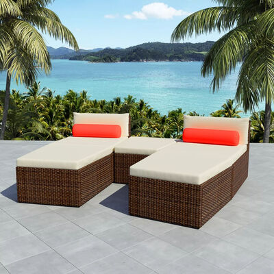 

5 Piece Garden Lounge Set with Cushions Poly Rattan Brown