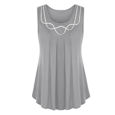 

Nomeni Women Sleeveless O-Neck Pure Color Plus Size Vest Blouse Top Tunic Shirt