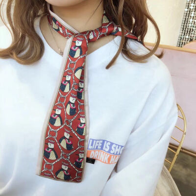 

Korea Dongdaemun scarf scarves decorative queen pattern small scarf spring&summer scarf double fashion streamers