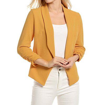 

Roseonmyhand Women 34 Sleeve Blazer Open Front Short Cardigan Suit Jacket Work Office Coat