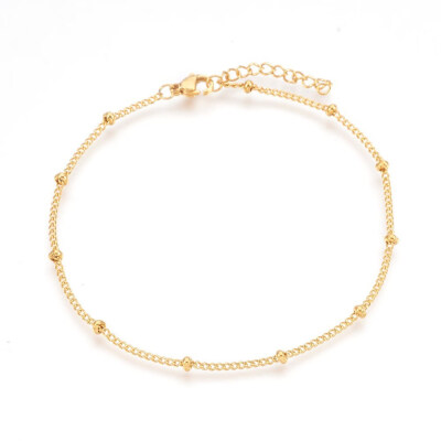 

304 Stainless Steel Curb Chain Anklets Golden 9"23cm 16mm