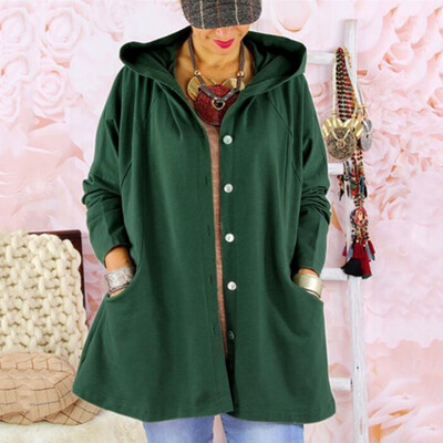 

Roseonmyhand Women Fashion Solid Button Cardigan Hooded Pocket Splice Long Sleeve Coats
