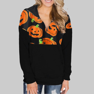 

Tailored Women Autumn And Winter Halloween Pumpkin Print Sweatshirt Long Sleeve Blouse