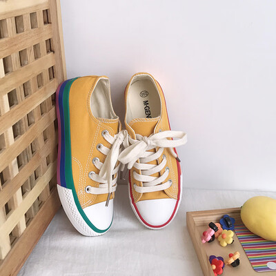 

Rainbow shoes Hyun-a Kim summer new net red Korean students Joker small white canvas shoes women summer 2019 tide shoes