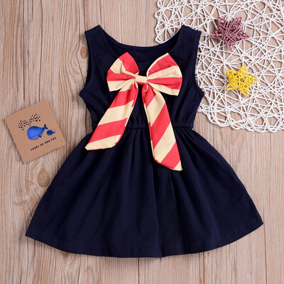 

Toddler Baby Girl Sleeveless Stripe Bow-knot Dance Party Princess Dress