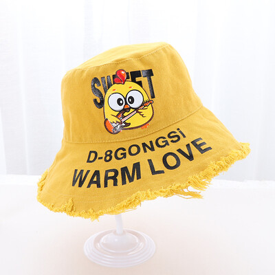 

New Korean version of female summer fringed bonnet cartoon letters printing&dyeing fisherman bonnet sunshade sunscreen hat