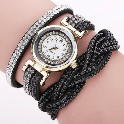 

Simple watch with diamond woven strap with diamond dial