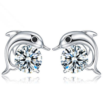 

Korean New Popular Cute Silver Earrings Dolphin Zircon Stud Earrings For Women Rhinestone Earings Fashion Jewelry 2019 Oorbellen