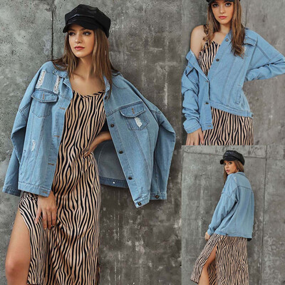 

Toponeto Womens Denim Long Sleeve Button Bomber Jacket Casual Coat Outwear