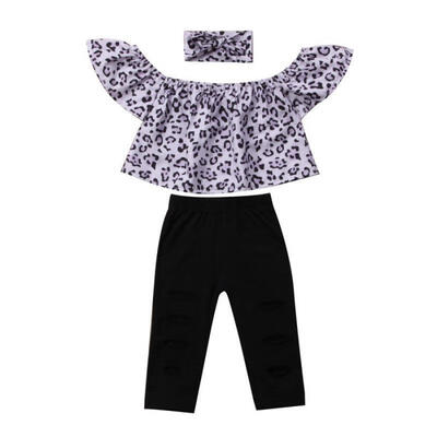 

Newborn Baby Girl Clothes Leopard Off Shoulder Top Long Pants Outfit Set 0-2T