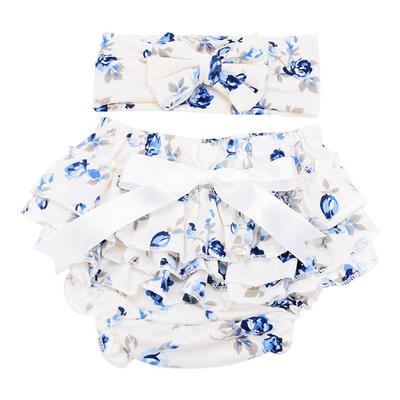 

2pcs Cotton Panties Headband Set Ruffles Flower Baby Girls Bowknot Briefs