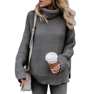 

Winter Knitted Solid Color Sweater Loose Women Turtleneck Thicken Tops Coat