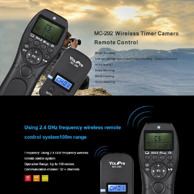 

YouPro MC-292 E3 24G Wireless Remote Control LCD Timer Shutter Release Transmitter Receiver 32 Channels for Canon 80D 760D 750D 7