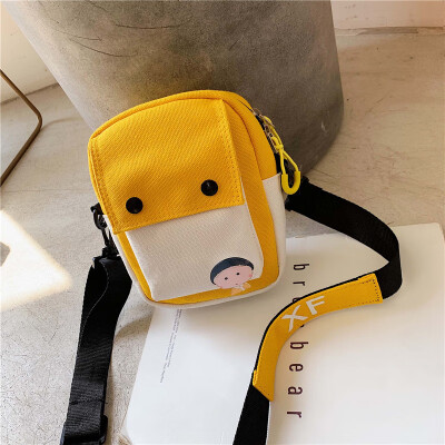 

Canvas small bag female new Korean version of the cute contrast color shoulder bag wide shoulder strap slung small squar