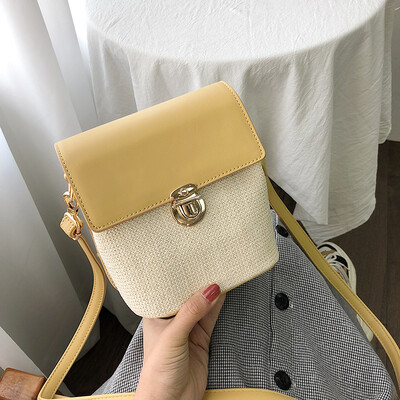 

Summer straw small bag female 2019 new wave Korean version of the wild single shoulder slung fashion woven contrast color bucket bag