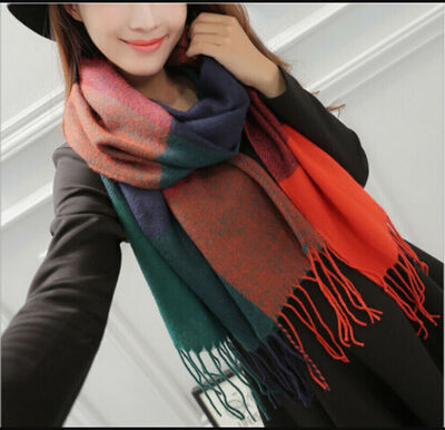 

Womens Fashion Winter Long Soft Plaid Warm Cashmere-like Tartan Shawl Scarf
