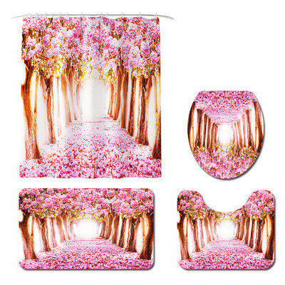 

Gobestart Non Slip Toilet Polyester Cover Mat Set Bathroom Shower Curtain
