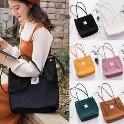

Womens Canvas Tote Large Capacity Handbag Corduroy Casual Shoulder Shopping Bag
