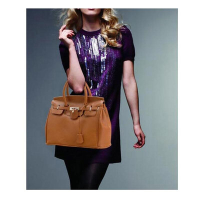 

Elegant Vintage Women Lady Celebrity PU Leather Tote Handbag Shoulder with Lock Brown