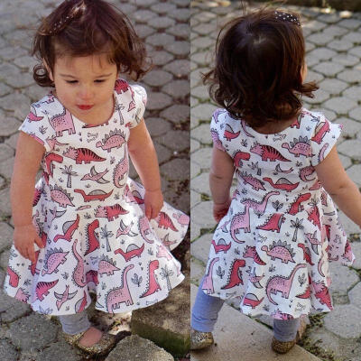 

Toddler Kids Baby Girls Cartoon Dinosaur Short Sleeve Dress Clothes Summer