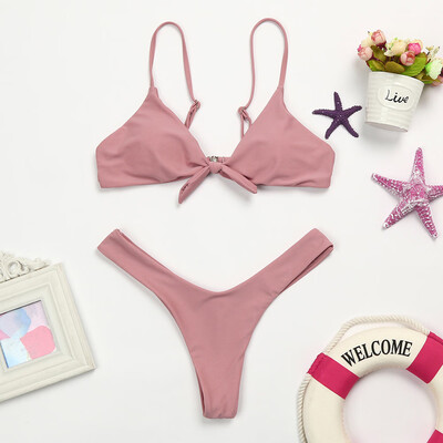 

Roseonmyhand Women Girls Bikini Set Bow Bandage Padded Sexy Beach Solid Suit Swimwear
