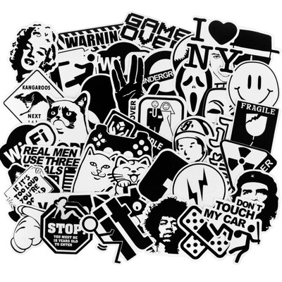 

50pcs Starry Harajuku Stickers Not Repeat Transparent Black White Mixed Waterproof Sticker DIY Decals For Suitcase Motorcycle Skat