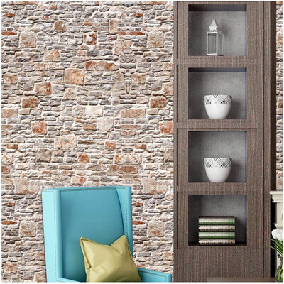 

Gobestart 3D Wall Paper Brick Stone Rustic Effect Self-adhesive Wall Sticker Home Decor