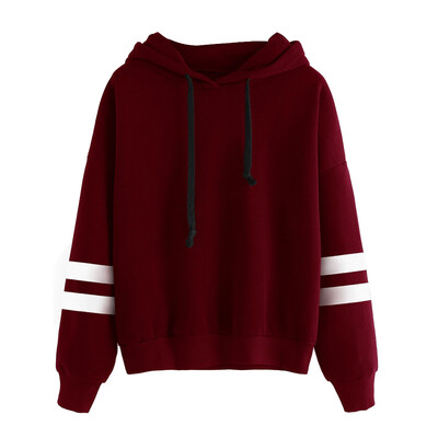 

Casual Women Solid Color Hoodies Striped Long Sleeve Loose Hooded Sweatshirt
