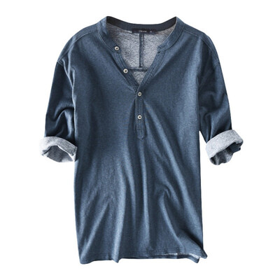 

Toponeto Mens Casual Cotton Breathable Solid Half Sleeve Summer Buttons T Shirt Blouse