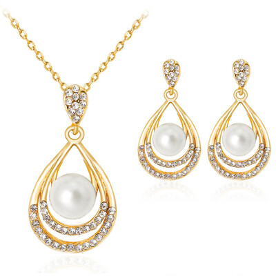 

Water Drop Pearl Rhinestone Necklace Earring Women Jewelry