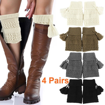 

4PCS Womens Winter Knitted Boot Cuffs Knit Toppers Boot Socks Leg Warmers Boot Cover