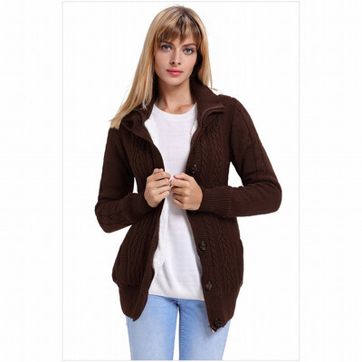 

Cardigan button zipper pocket knit sweater casual hooded long-sleeved jacket womens