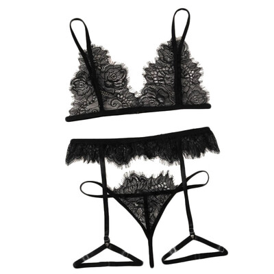 

Toponeto Fashion New Women Lace Black Lingerie Sexy V-Neck Underwear Thong With Garter