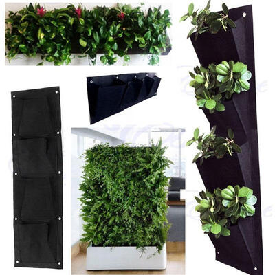 

4Pocket Vertical Horizontal Greening Hanging Wall Garden Planting Bag Wall Planter Herb Pot