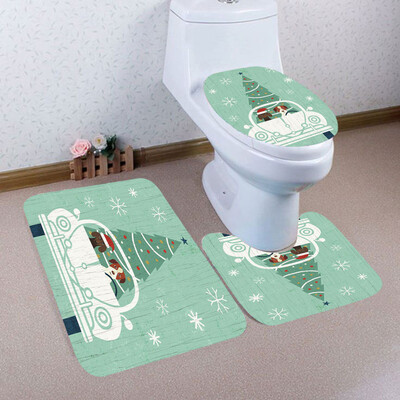 

Siaonvr 3PCS Christmas Bathroom Non-Slip Pedestal Rug Lid Toilet Cover Bath Mat Set