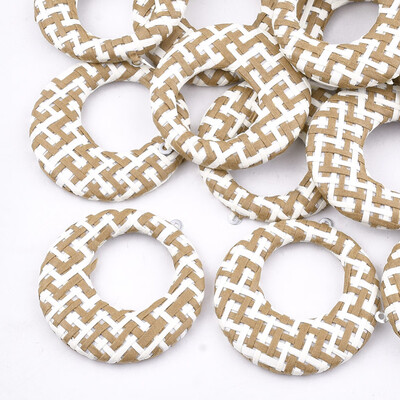 

Handmade Raffia Woven Pendants with Iron & Aluminum Findings Flat Round Platinum Tan 435x405x5mm Hole 12mm