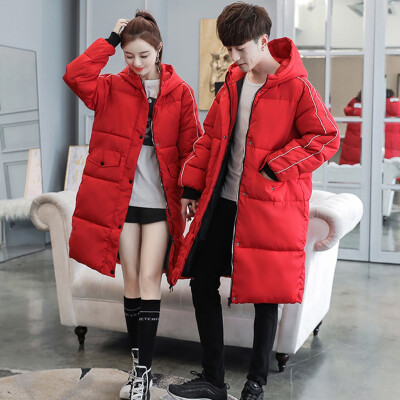 

Tailored Men Women Solid Outerwear Long Cotton-padded Jackets Pocket Hooded Couple Coats