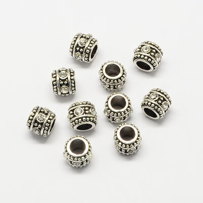 

Alloy Rhinestone Rondelle Large Hole European Beads Antique Silver Crystal 10x85mm Hole 5mm