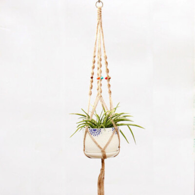 

Vintage Macrame Plant Hanger Flower Pot Garden Holder Legs Hanging Rope Basket