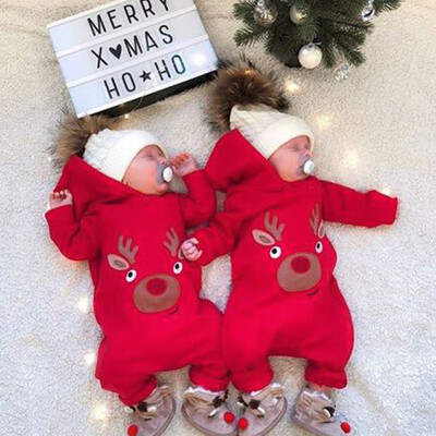 

Infant Baby Boys Girl Cartoon Christmas Deer XMAS Hooded Romper Jumpsuit Outfits