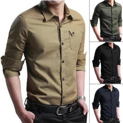 

New Mens Long Sleeve Shirt Button Up Business Work Formal Plain Dress Top