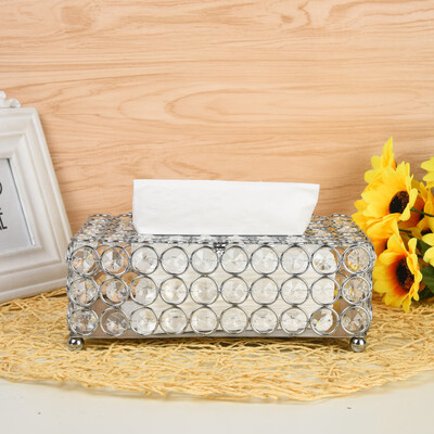 

Gobestart Handmade Round Crystal Tissue Box Tray 200pc Paper Towel Storage Silver