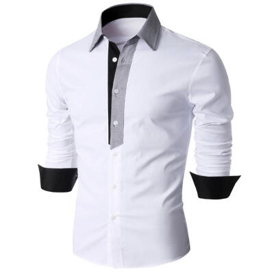 

Contrast Color Fashion Long Sleeve Mens Shirt Casual Turn-Down Collar Slim Fit Shirt For Men