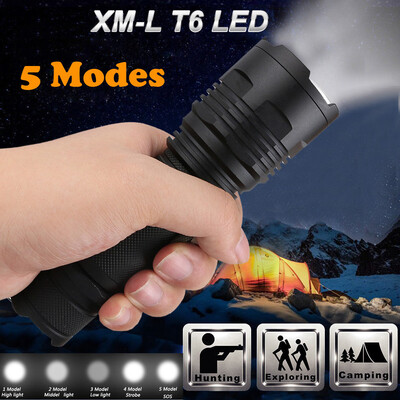 

Saidsome New XML T6 Zoomable LED Flashlight Torch 18650 Battery 5 Modes flashlight lamp