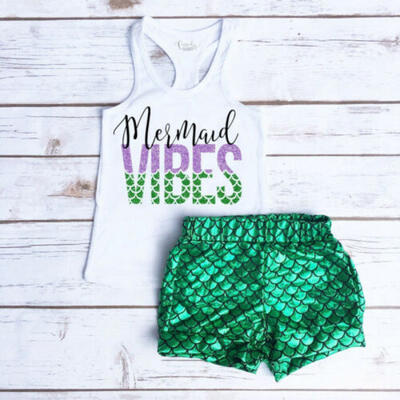 

Mermaid Toddler Girls Kids VestShorts Pants Outfits Kids Clothes Age 1-6T