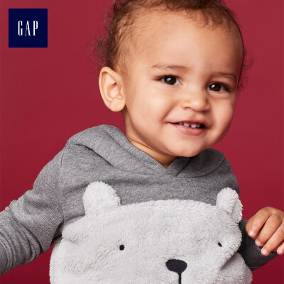 

GAP flagship store baby boy imitation lambskin bear pattern hooded sweater 400188 deep stone ash 3-6M