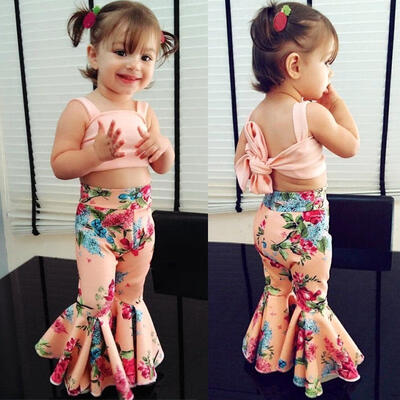 

Kids Baby Girl Floral Bra Crop Tops Bell-bottoms Pants Outfit Clothes Summer