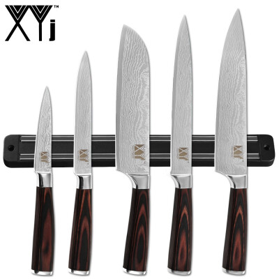 

XYj Magnetic Knife Holder Stainless Steel Knives Set Damascus Pattern Blade Chef Santoku Slicing Utility Paring Knife